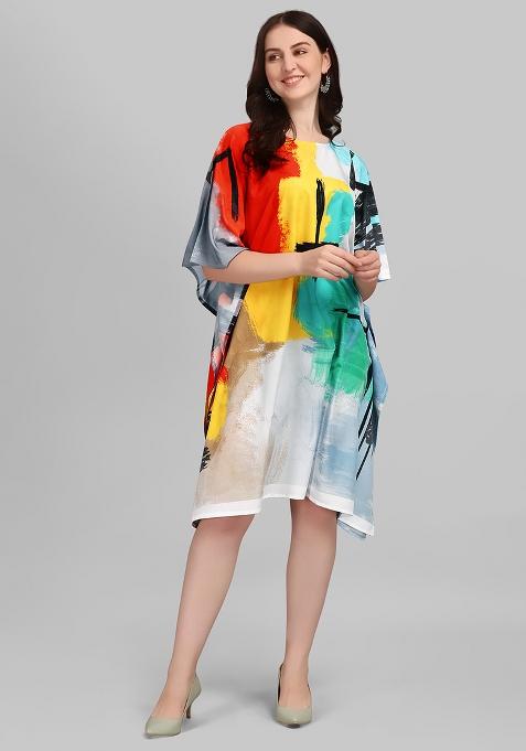Multicolor Digital Printed Polyester Crepe Kaftan