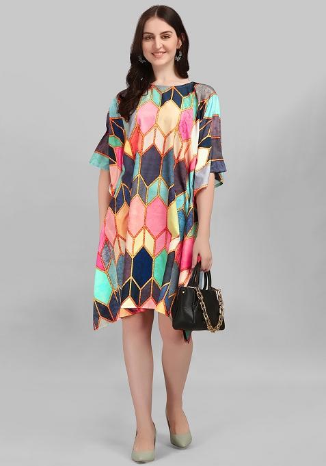 Multicolor Digital Printed Polyester Crepe Kaftan