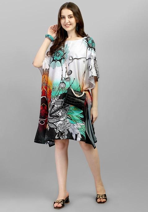 Multicolor Digital Printed Polyester Crepe Kaftan