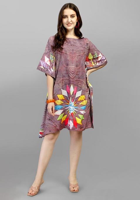 Multicolor Digital Printed Polyester Crepe Kaftan