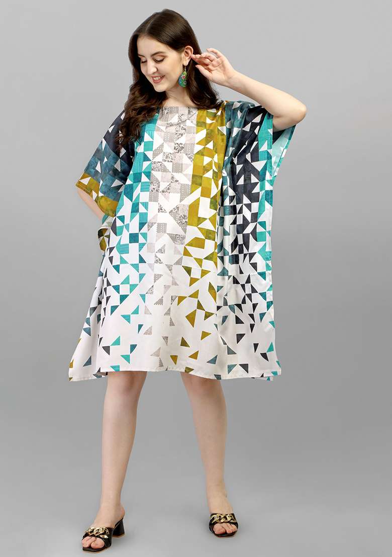 Multicolor Printed Polyester Kaftan for Diwali and Festive Wear - Indya