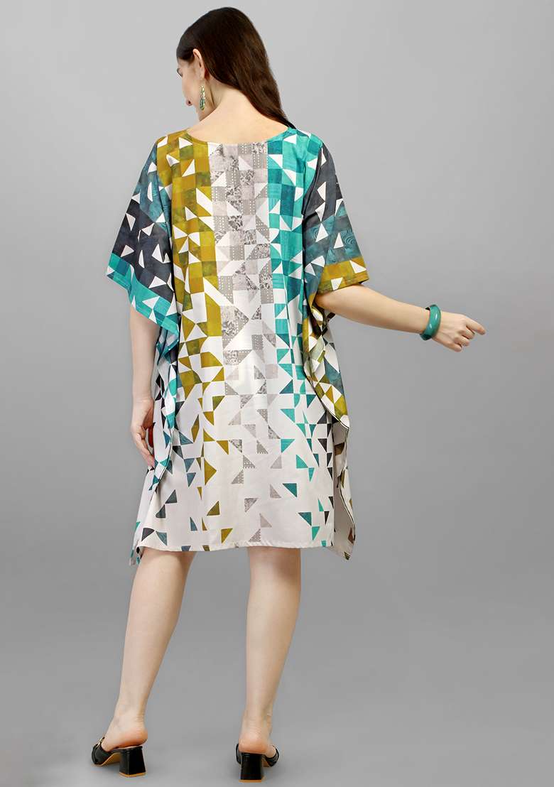 Multicolor Printed Polyester Kaftan for Diwali and Festive Wear - Indya