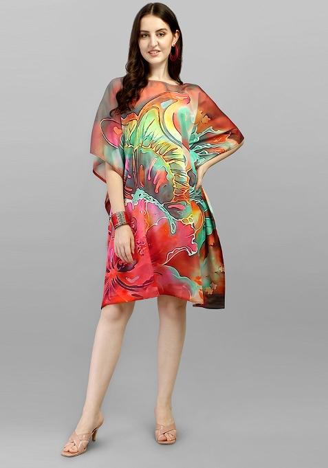 Multicolor Digital Printed Polyester Crepe Kaftan