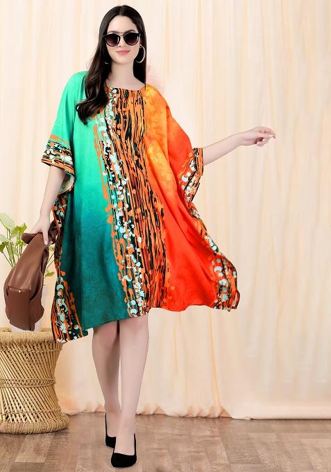 Multicolor Digital Printed Polyester Crepe Kaftan