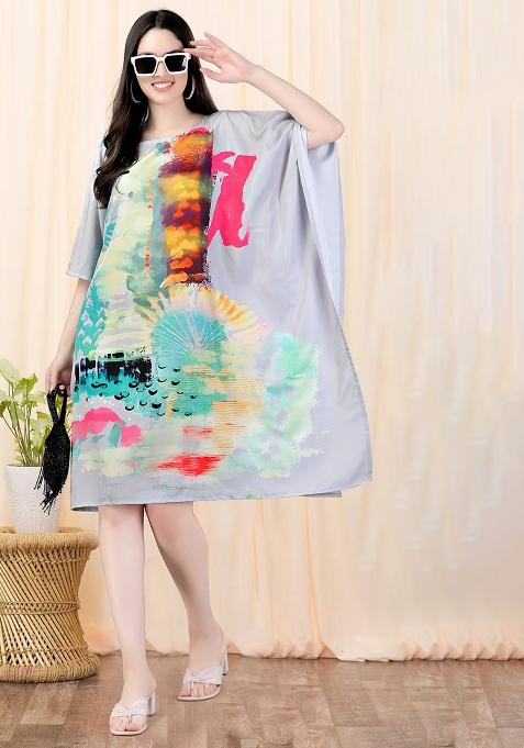 Multicolor Digital Printed Polyester Crepe Kaftan