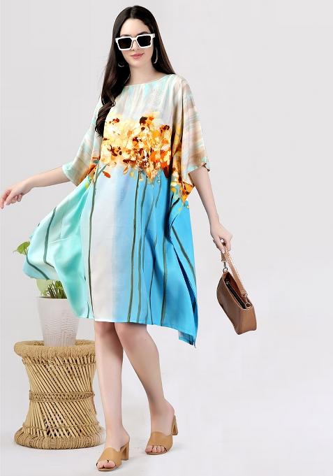 Multicolor Digital Printed Polyester Crepe Kaftan