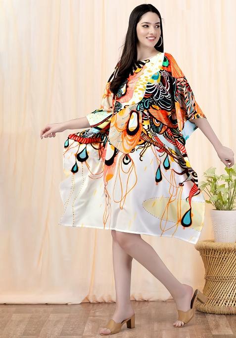 Multicolor Digital Printed Polyester Crepe Kaftan