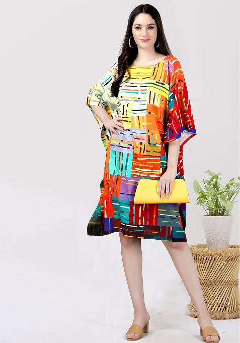 Multicolor Digital Printed Polyester Crepe Kaftan