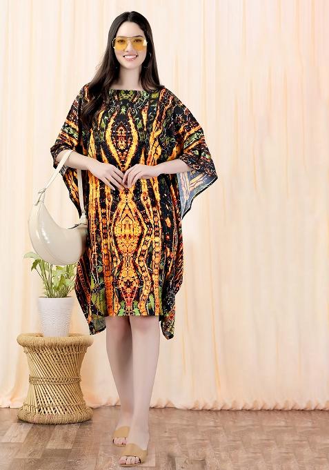 Multicolor Digital Printed Polyester Crepe Kaftan