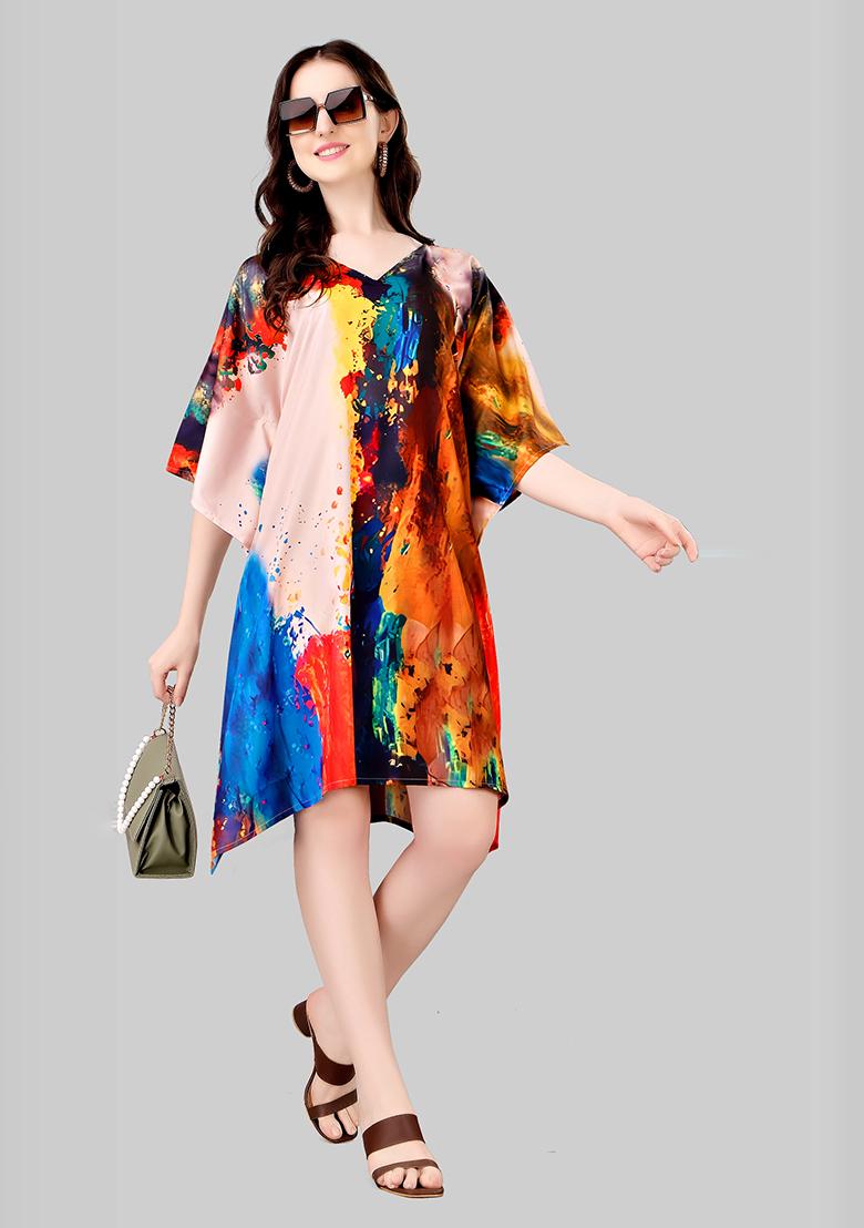 Multicolor Digital Printed Polyester Crepe Kaftan