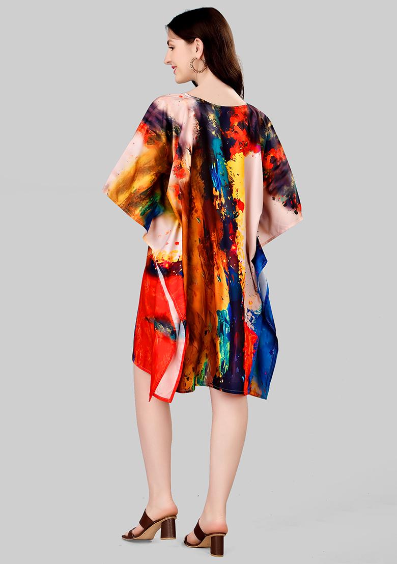 Multicolor Digital Printed Polyester Crepe Kaftan