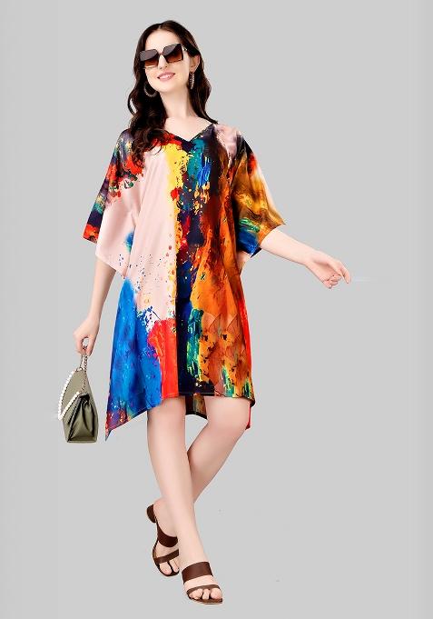 Multicolor Digital Printed Polyester Crepe Kaftan