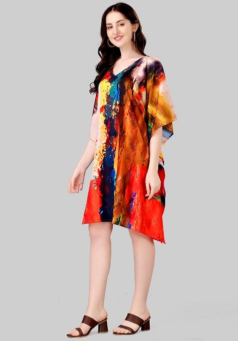 Multicolor Digital Printed Polyester Crepe Kaftan