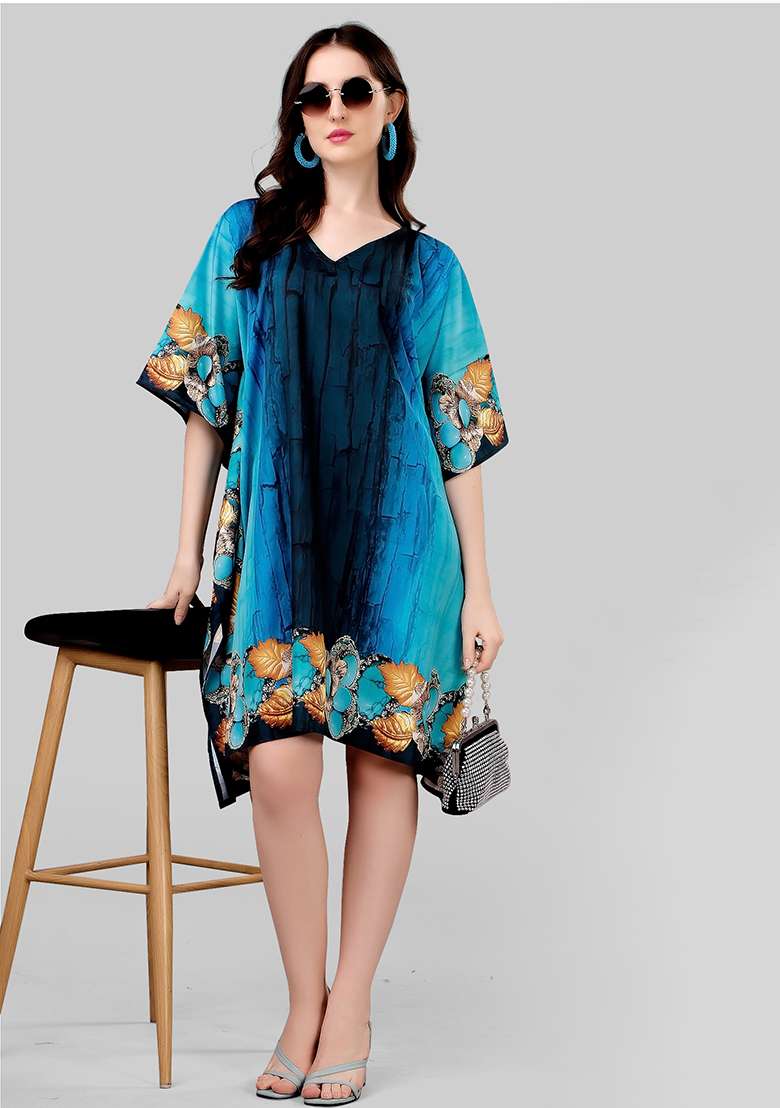 Multicolor Printed Polyester Kaftan for Diwali and Festive Wear - Indya