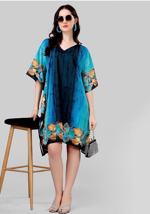 Multicolor Digital Printed Polyester Crepe Kaftan