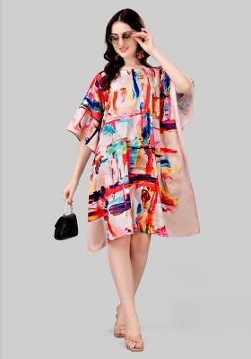 Multicolor Digital Printed Polyester Crepe Kaftan