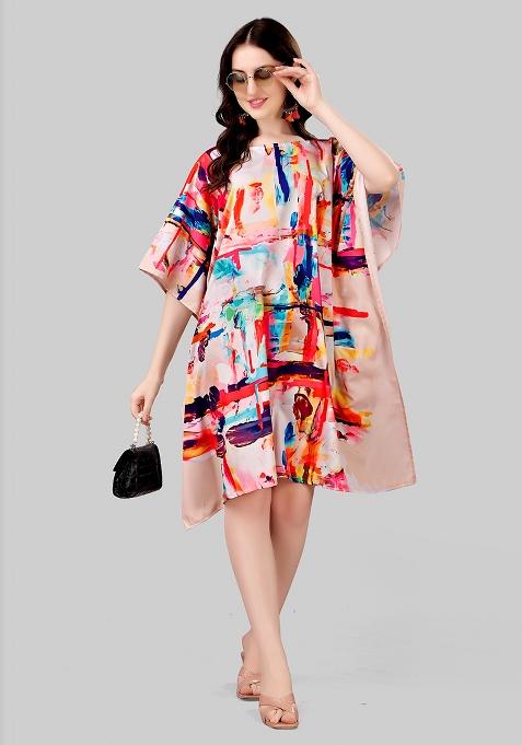 Multicolor Digital Printed Polyester Crepe Kaftan