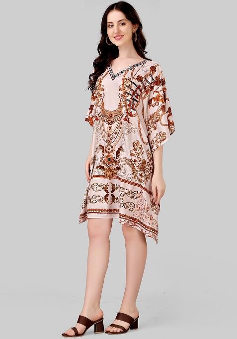 Multicolor Digital Printed Polyester Crepe Kaftan