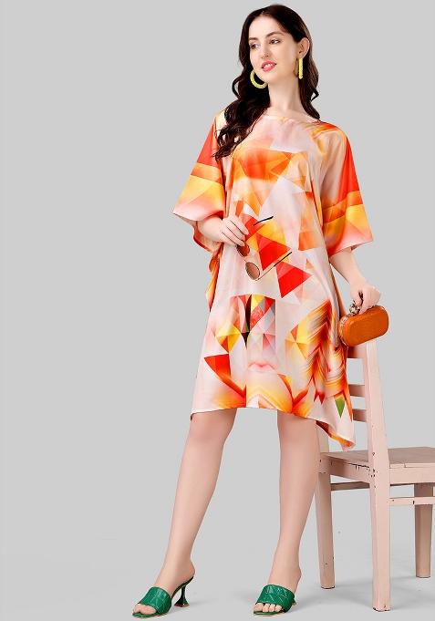 Multicolor Digital Printed Polyester Crepe Kaftan