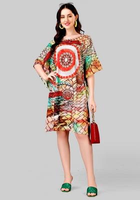 Multicolor Digital Printed Polyester Crepe Kaftan