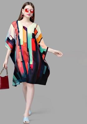 Multicolor Digital Printed Polyester Crepe Kaftan