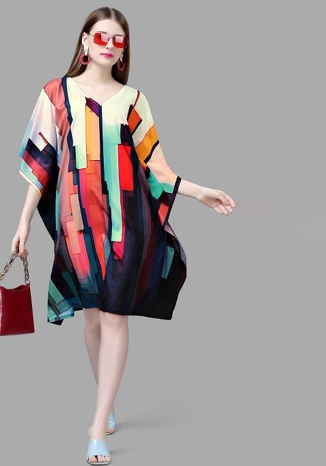 Multicolor Digital Printed Polyester Crepe Kaftan