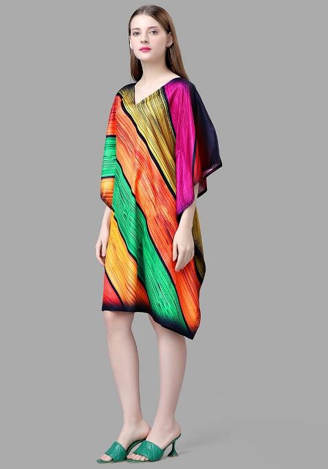 Multicolor Digital Printed Polyester Crepe Kaftan