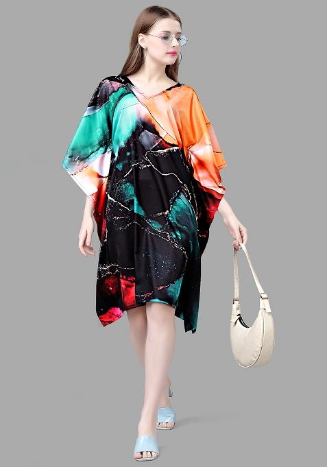 Multicolor Digital Printed Polyester Crepe Kaftan
