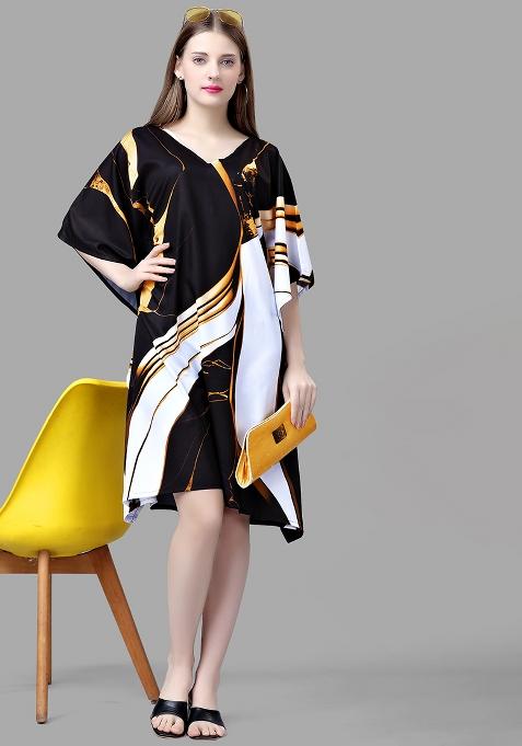 Multicolor Digital Printed Polyester Crepe Kaftan