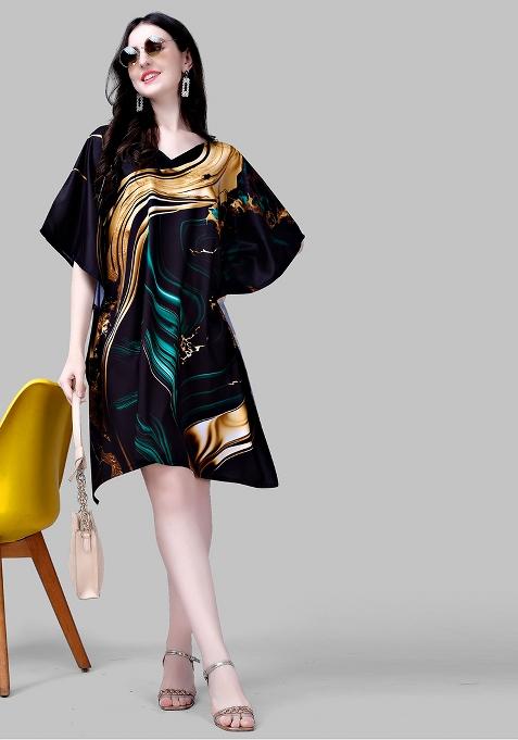 Multicolor Digital Printed Polyester Crepe Kaftan