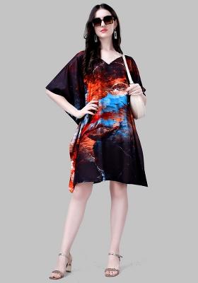 Multicolor Digital Printed Polyester Crepe Kaftan
