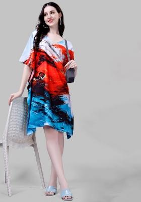 Multicolor Digital Printed Polyester Crepe Kaftan