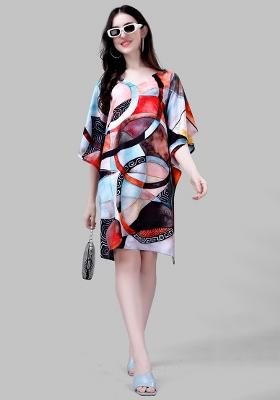 Multicolor Digital Printed Polyester Crepe Kaftan