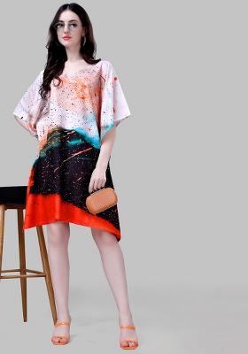 Multicolor Digital Printed Polyester Crepe Kaftan