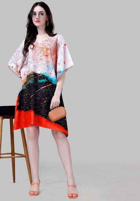 Multicolor Digital Printed Polyester Crepe Kaftan