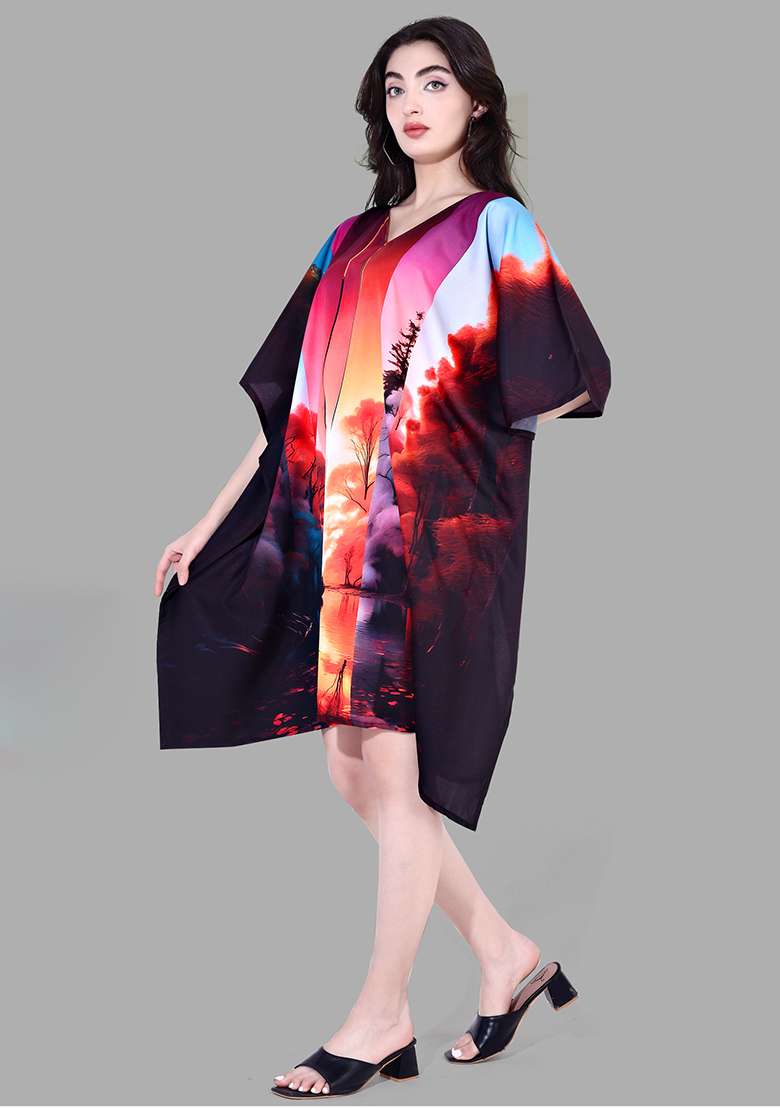 Multicolor Printed Polyester Kaftan for Diwali and Festive Wear - Indya