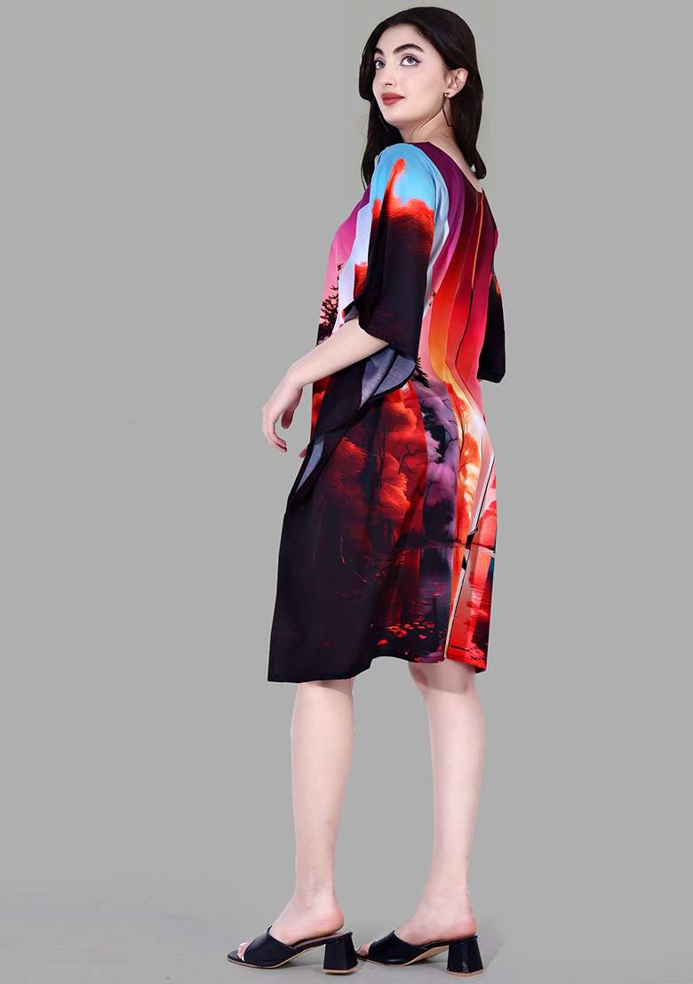 Multicolor Printed Polyester Kaftan for Diwali and Festive Wear - Indya