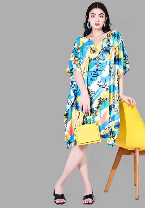 Multicolor Digital Printed Polyester Crepe Kaftan