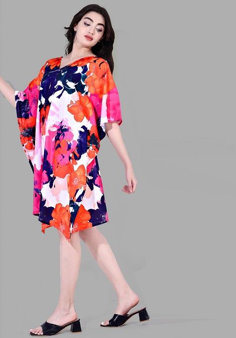 Multicolor Digital Printed Polyester Crepe Kaftan