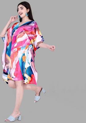 Multicolor Digital Printed Polyester Crepe Kaftan