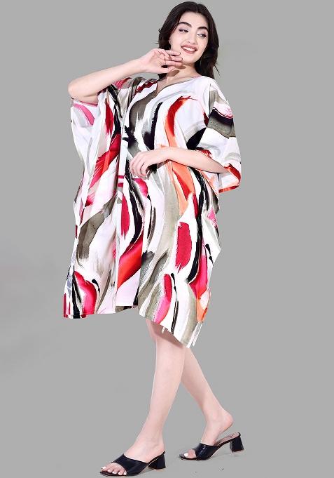 Multicolor Digital Printed Polyester Crepe Kaftan