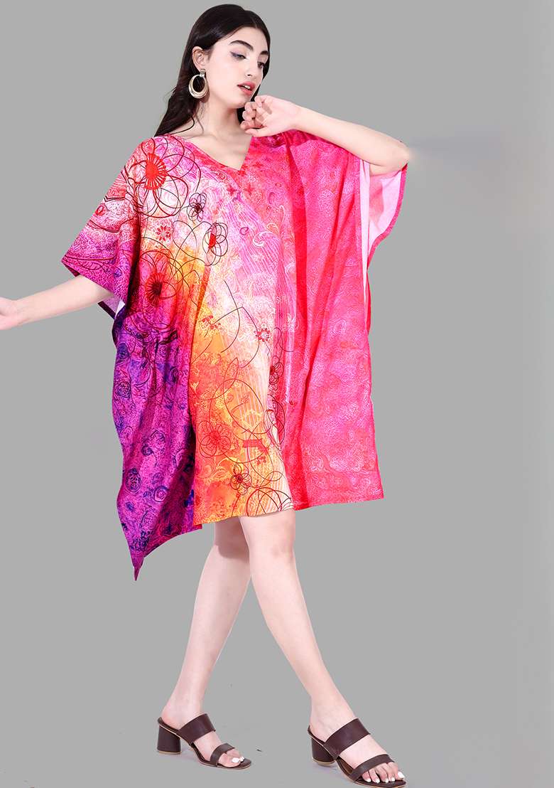 Multicolor Tie And Dye Polyester Kaftan for Diwali | Wedding & Festive Wear - Indya