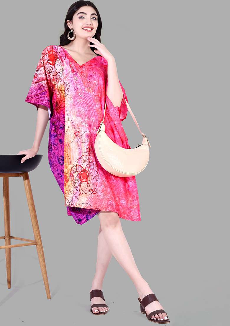 Multicolor Tie And Dye Polyester Kaftan for Diwali | Wedding & Festive Wear - Indya