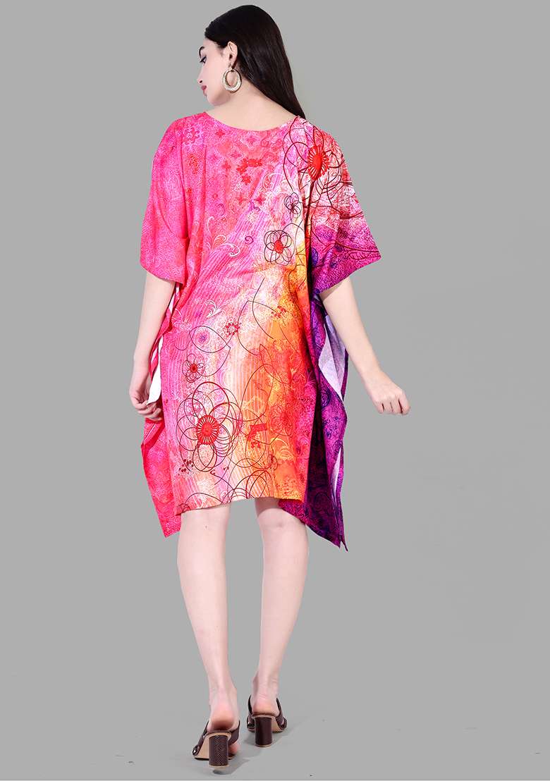 Multicolor Tie And Dye Polyester Kaftan for Diwali | Wedding & Festive Wear - Indya