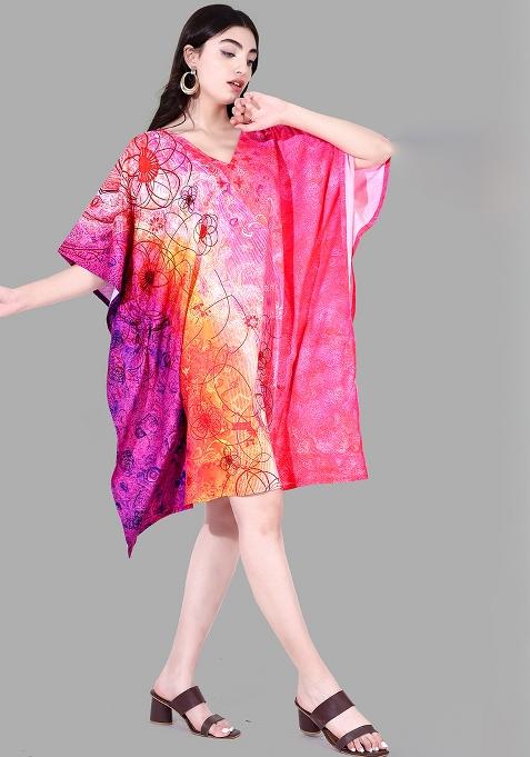 Multicolor Digital Printed Polyester Crepe Kaftan