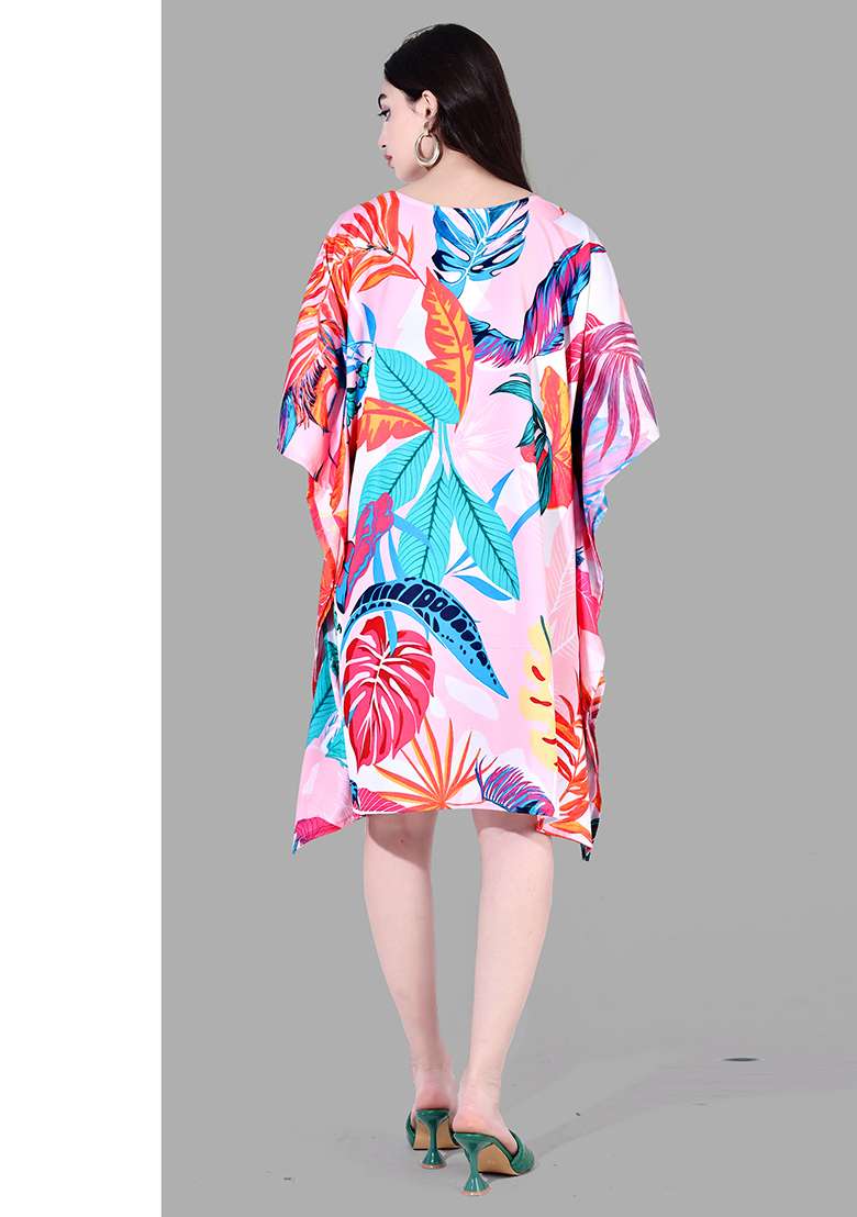 Multicolor Floral Print Polyester Kaftan for Diwali and Festive Wear - Indya