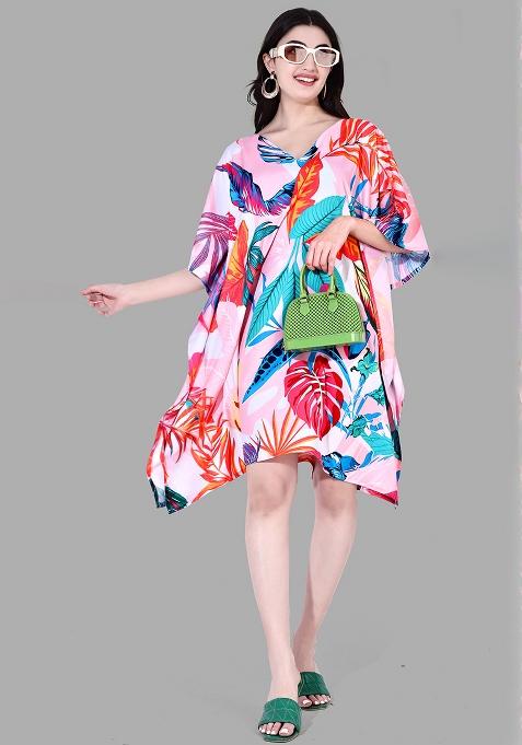 Multicolor Digital Printed Polyester Crepe Kaftan