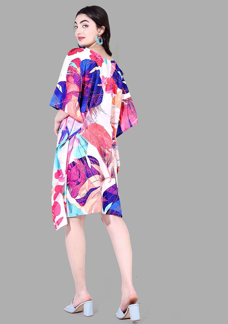 Multicolor Floral Print Polyester Kaftan for Diwali and Festive Wear - Indya