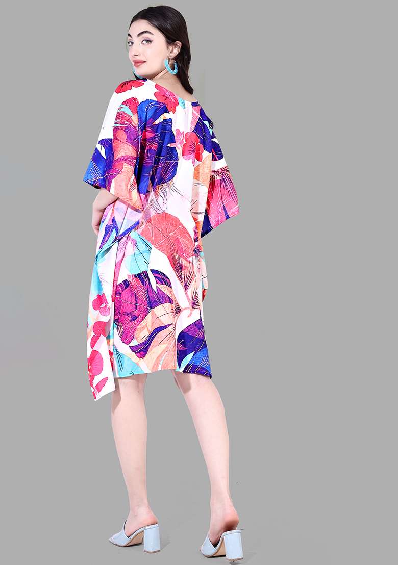 Multicolor Floral Print Polyester Kaftan for Diwali and Festive Wear - Indya