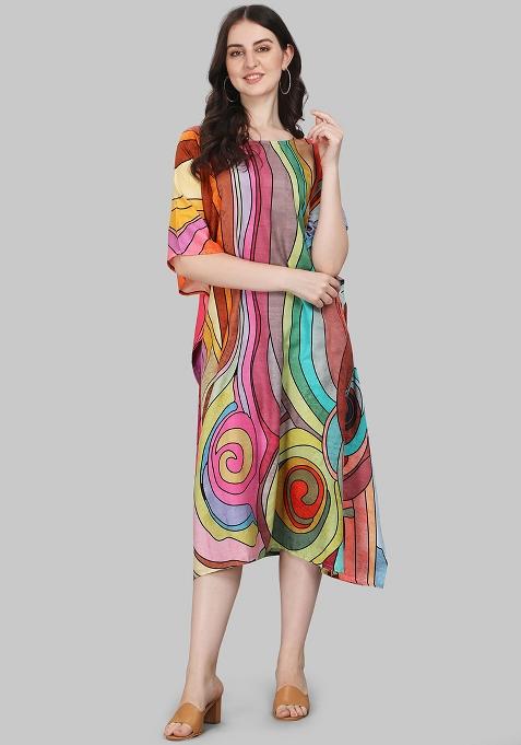 Multicolor Digital Printed Poly Rayon Kaftan
